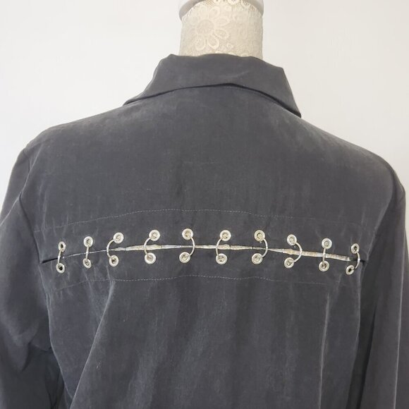 Zara Women's Size M Black Lyocell Ringed Accent Long Sleeve Button Up Shirt Goth - Picture 12 of 16